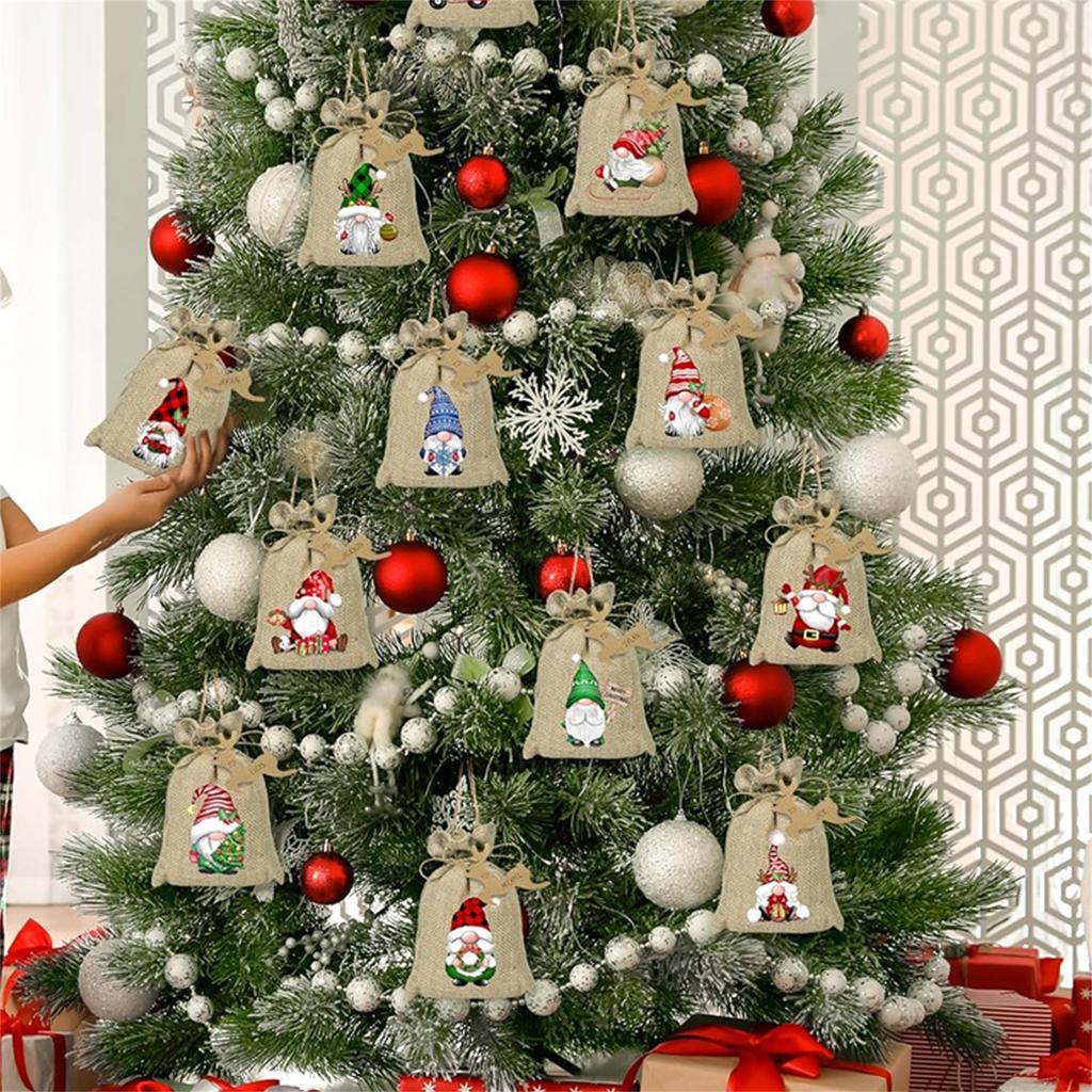 12 Pc Party Gift Bags,  Linen Packaging Bags, Christmas Bundle Bags