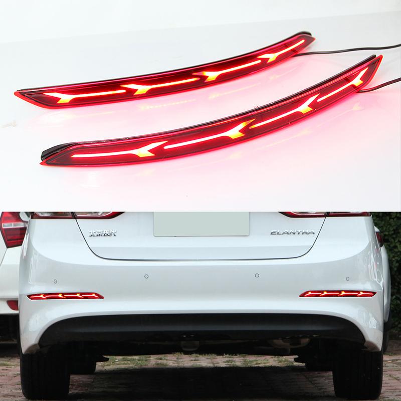 2 Pcs LED Reflector For Hyundai Elantra 2016 2017 2018 2019 2020 Rear Bumper Fog Lamp Brake Light Turn Signal Light