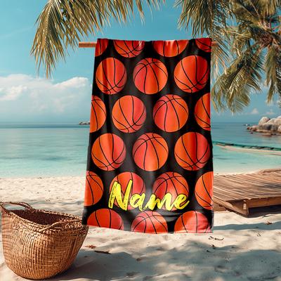 Custom Name Ultra-Soft Beach Towel with Basketball Theme,Ideal for Pool - Camping, Diving - Perfect Travel Essential, Vibrant Beach Towel.