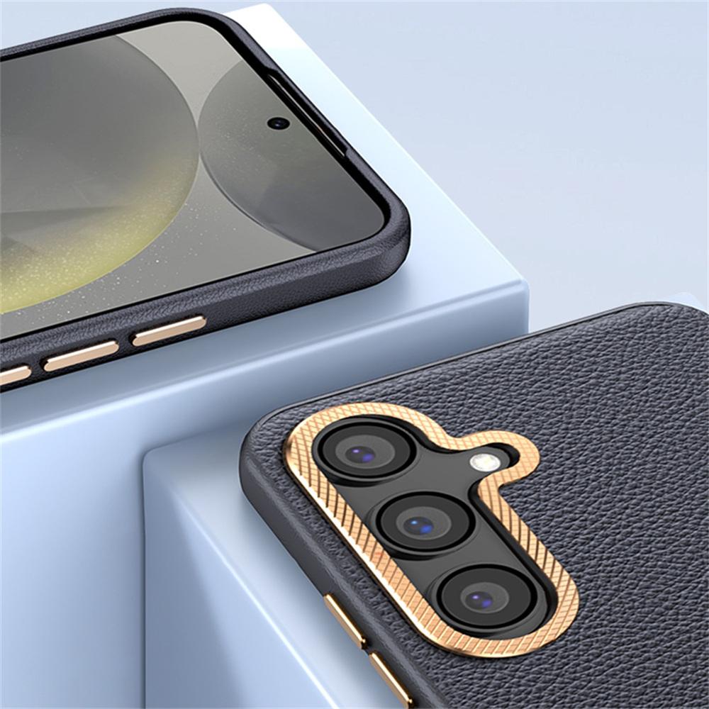 For Samsung Galaxy S25+ Phone Case Leather+TPU Back Cover with Metal Lens Frame