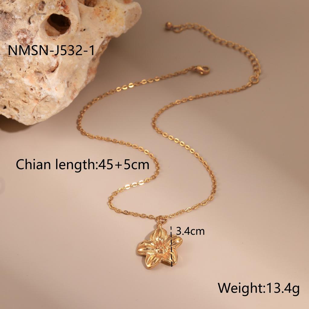 GEMCHIC Women's Gold Flower Necklace Set with Dangle Earrings and Ring, Luxury Titanium Steel Jewelry