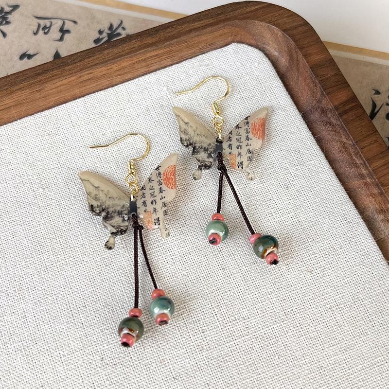 

Винтажные серьги-кисточки с чернилами и бабочкой, темпераментные уникальные серьги, ожерелье женские