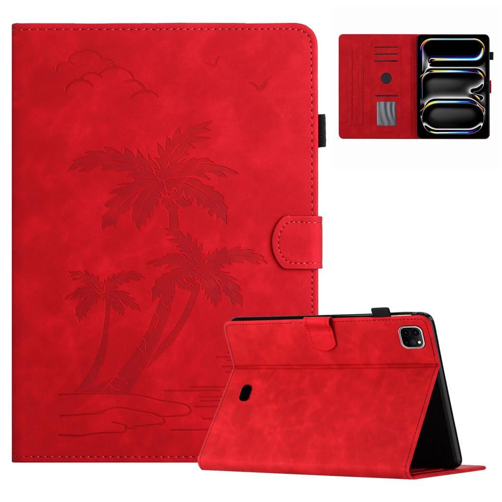 For iPad Pro 11 (2024) Case with Card Slots PU Leather Coconut Tree Smart Tablet Cover