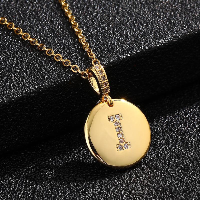 Letter Necklace Fashion 26 One Letter Copper Inlaid Cubic Zircon Vacuum Plating Stainless Steel Chain Necklace