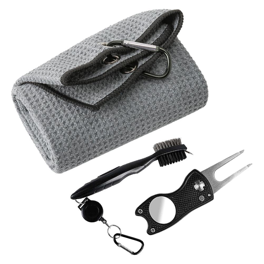 3Pcs Towel and Club Cleaning Brush Kit Divot Repair Tool with Ball Marker Er Set Accessories