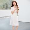 Casual Versatile Women's Dress 2026 Summer New Mid Length V-neck Women's Dress with Waist Cinching