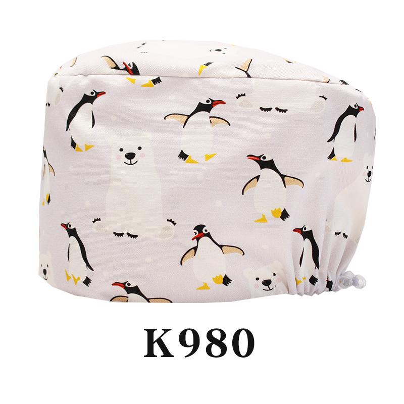 Cartoon Printed Nursing Caps Men Women Medical Hats Adjustable Long Hair Pet Dental Clinic Doctors Scrub Hat