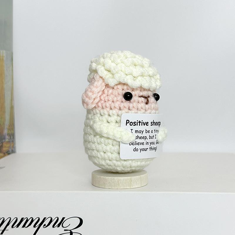 Cute Handwoven Knitted Positive Energy Sheep Dolls With Card Funny Crochet Emotional Support Animal Sheep Desktop Ornament Gifts