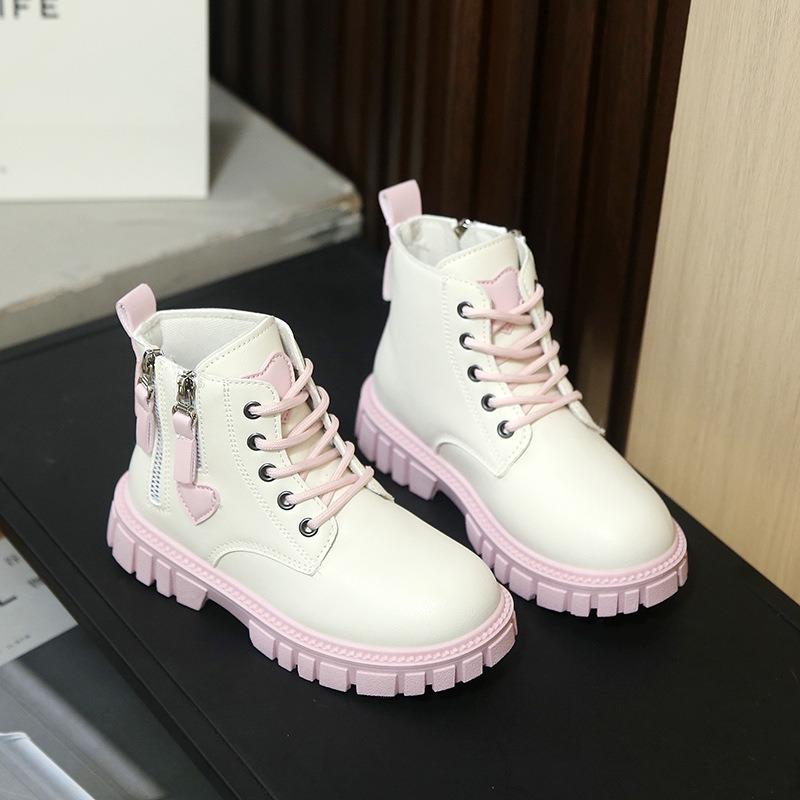 

Girls Color Block Lace Up Martin Boots Side Zipper Thick Sole Casual Ankle Boots 26 розовый