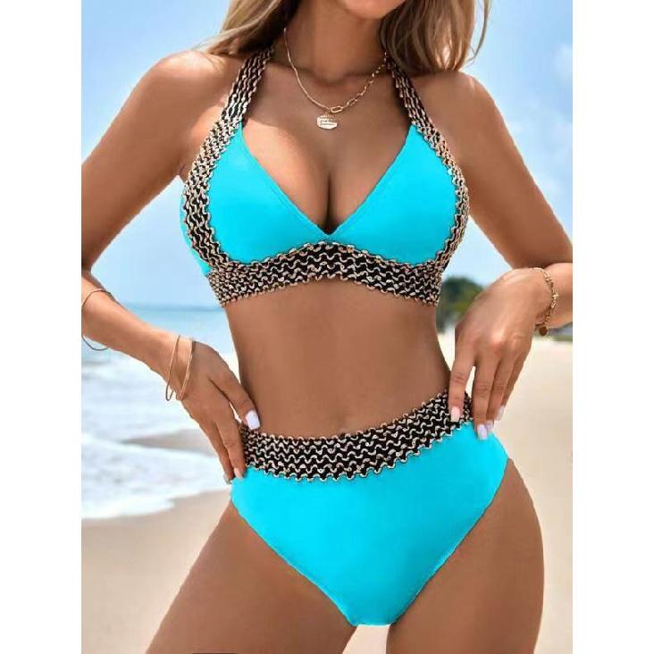 

Однотонный бикини в греческом стиле с открытой спиной и сборками для женщин XL циан