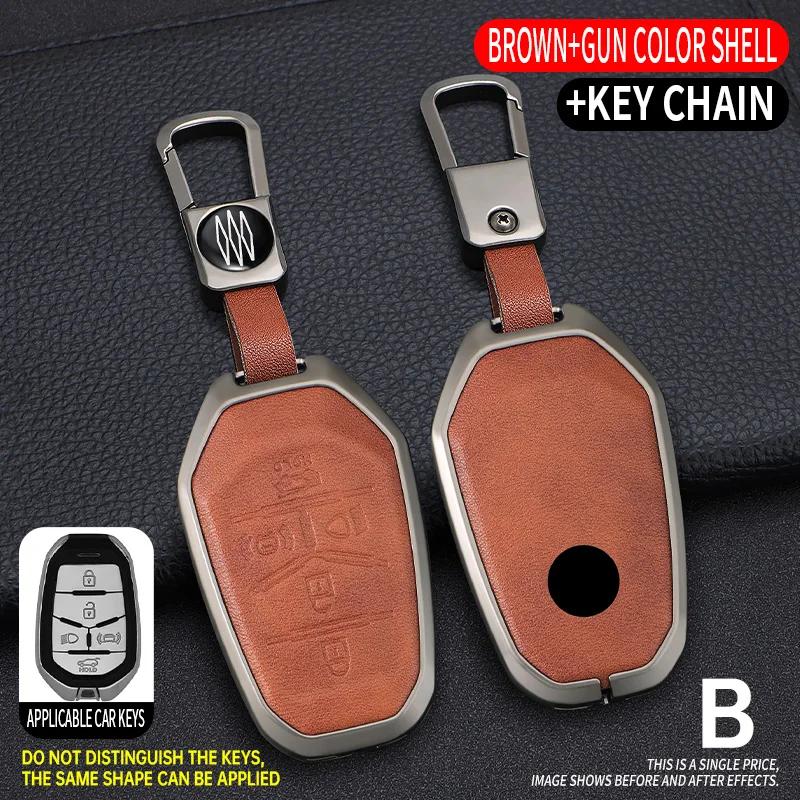 

Zinc Alloy+Leather Car Remote Key Case Cover Protective Shell Fob For Ssangyong G4 Rexton Autokeychain Styling Accessories