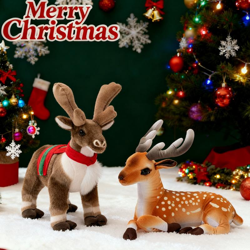 Cute Elk Sika Deer Plush Toys Lifelike Christmas Party Atmosphere Decoration Huggable Doll Christmas Festival Gifts For Friends
