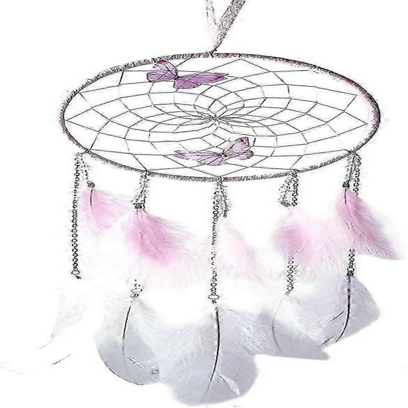 Butterflies Dream Catcher Handmade Colorful Feather Dream Catchers Wall Decoration For Girls Kids Nursery Bedroom Decoration Blessing Gift (pink)