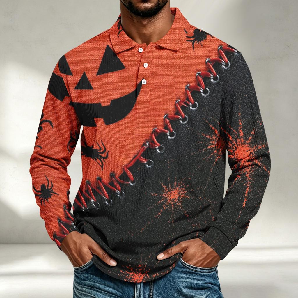 Men's Halloween Print Long Sleeve Shirt Casual Loose Fit Top