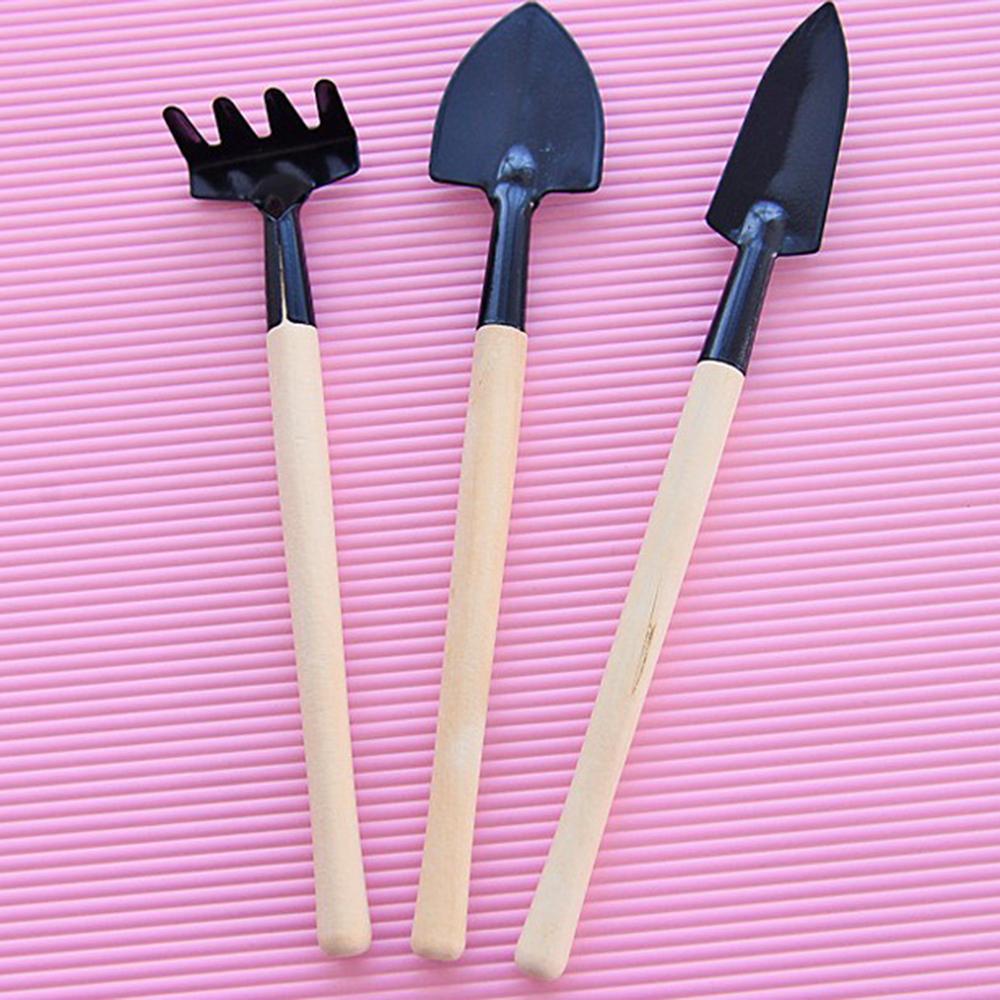 Set di 3 Attrezzi da Giardinaggio Paletta Rastrello Vanga Manico in Legno Ferro+Legno