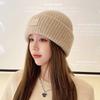 Autumn and winter wool hat women's loose sticker big head circumference beige cold hat warm and thickened new ear protection knitted hat