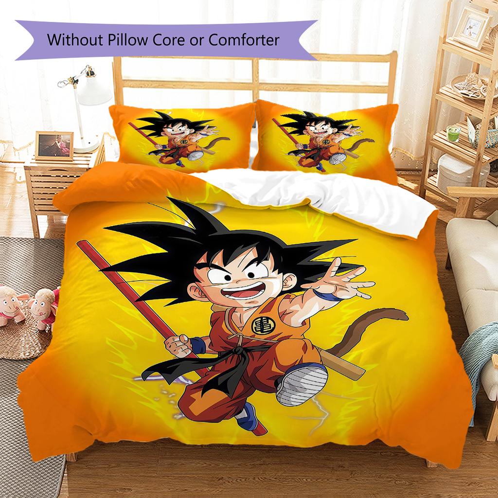 Cute Cartoon Son Goku Pattern Bedding,Quilt Set Quilt Cover Pillowcase Home Birthday Gift (1 * Duvet Cover + 2 * Pillowcase, Without Core)
