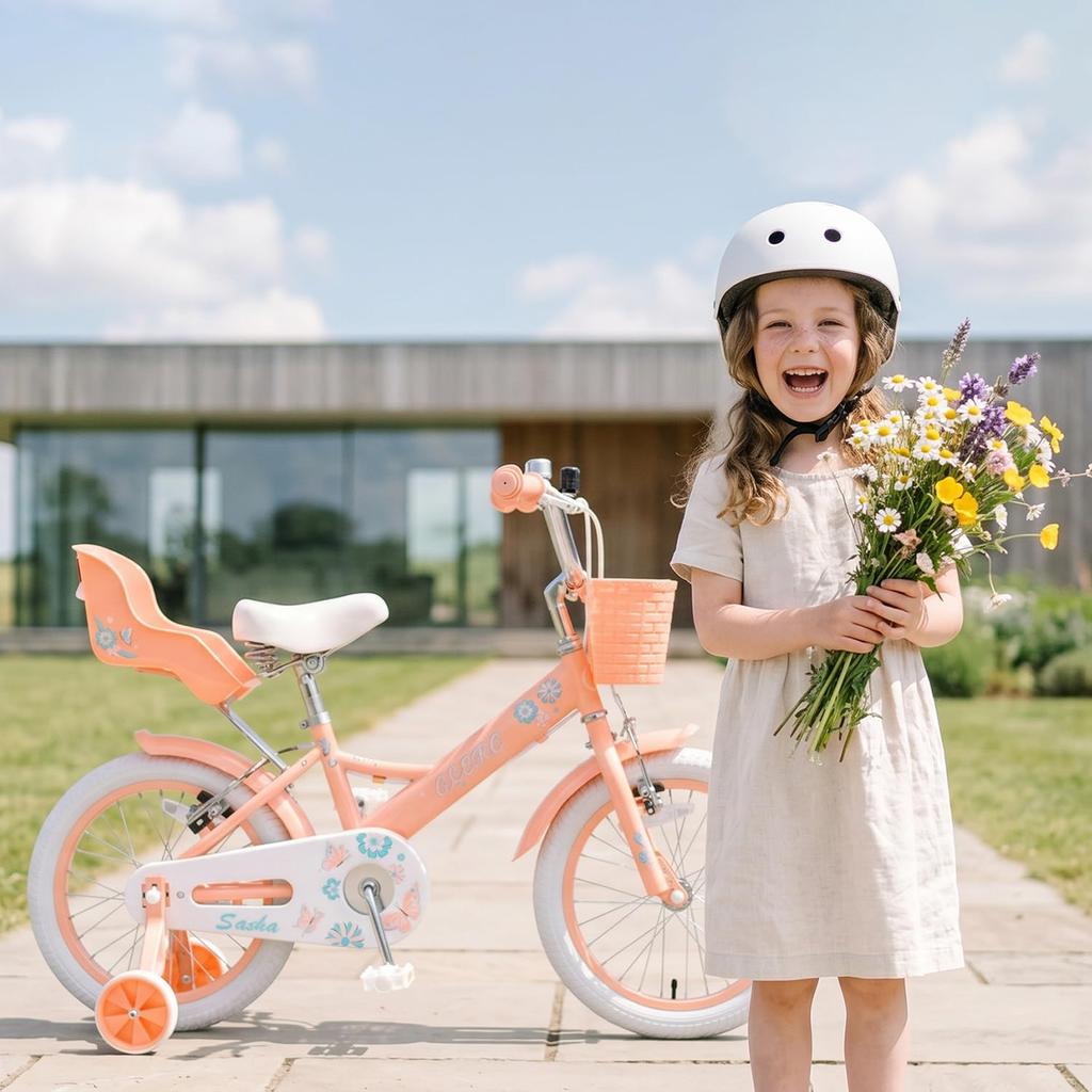 [Glerc] Sasha 16-inch Kids' Bicycle with Cute Butterfly Pattern - Popular with Girls Ages 4, 5, 6, 7, 8, 9 - ToddlerElementary School Student Riding