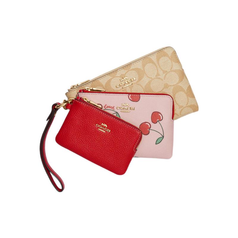 

COACH Corner Zip 20 Heart Cherry Print Coated Canvas and Smooth Leather Clutch Small Women s Khaki Presbyopia коричневий