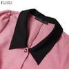 ZANZEA Women Splice Lapel Collar Casual Long Sleeve Elegant Dress