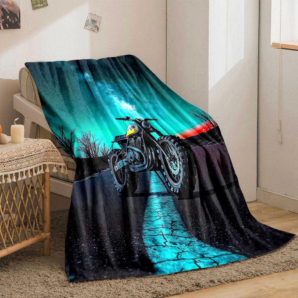 A motorcycle on a road beneath a vivid starry sky and the Milky Way. for all seasons blanket lunch break throw gift