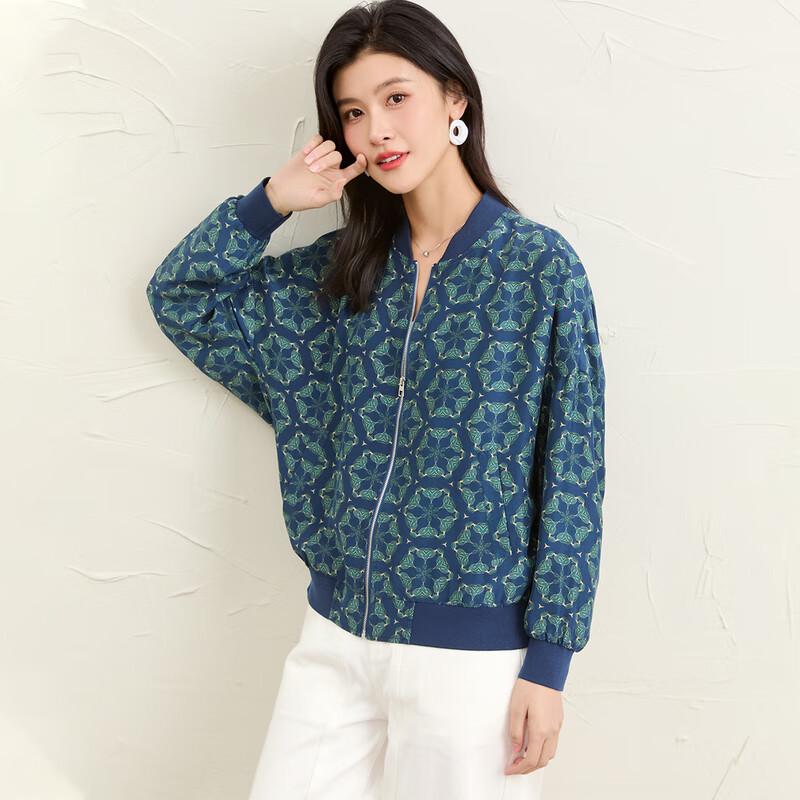 

Jinju Women s Mulberry Silk Printed Baseball Jacket 2XL