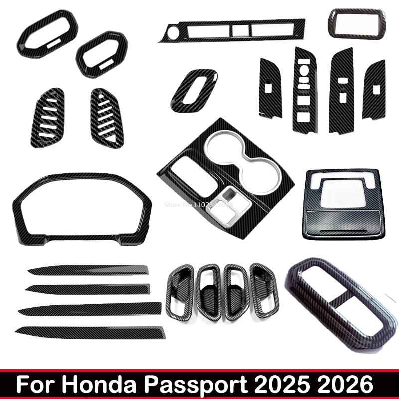 ABS Carbonfiber For Honda Passport 2025 2026 Door Handle Bowl Window Lift Switch Gear Water Cup Panel AC Vent Trument Cover