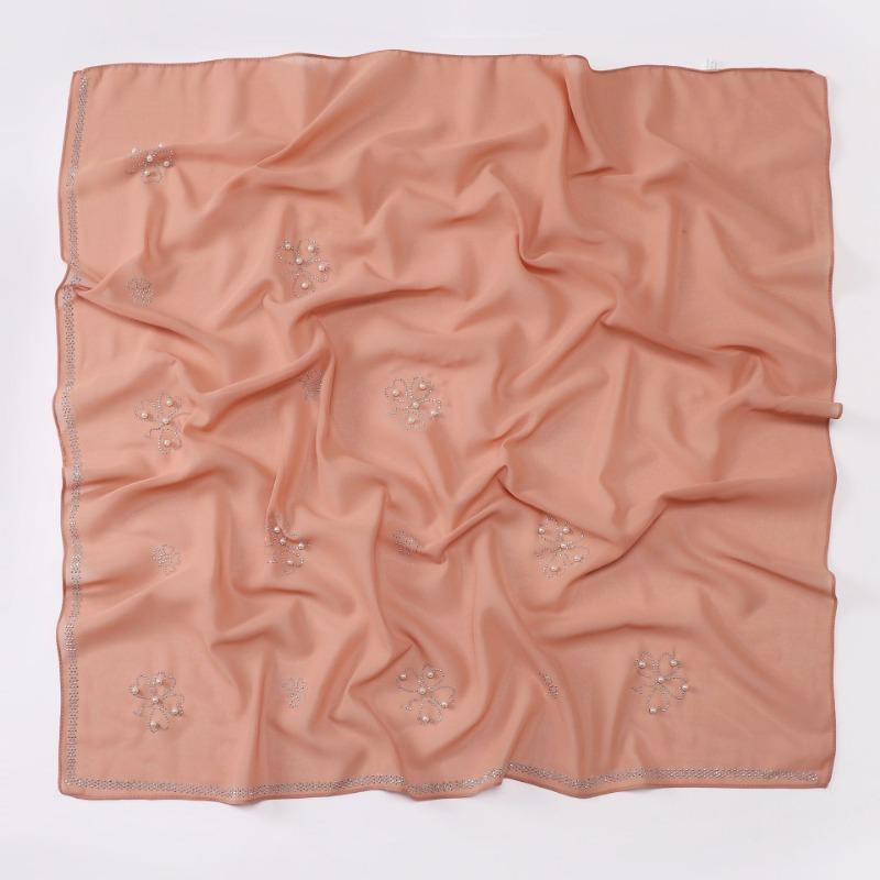 Pearl Chiffon Clover Rhinestone Beaded Ethnic Square Scarf For Women