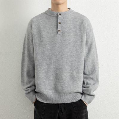 Men's Trendy Loose Henley Knit Pullover for Autumn/Winter 2025