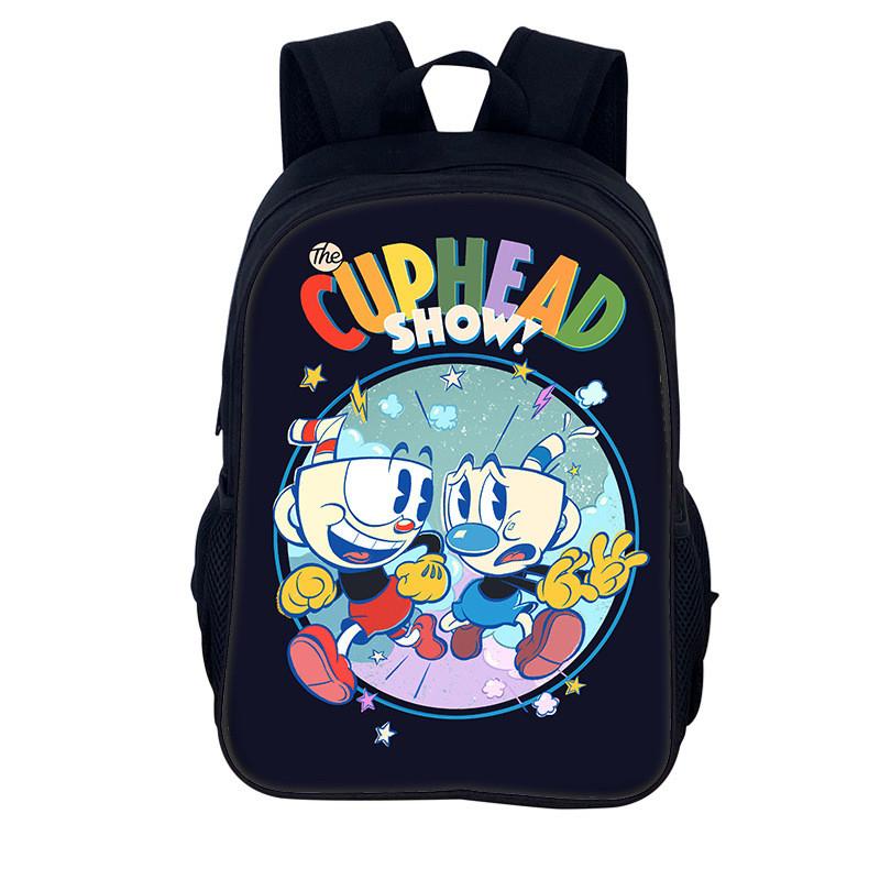 Cuphead Cartoon Backpack For Kids With Nylon Material And Spacious Design For School And Travel