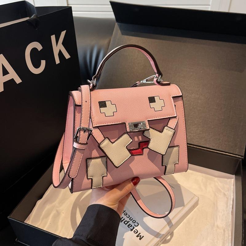 Mosaic doll bag Kelly bag retro shoulder handbag female personality niche design