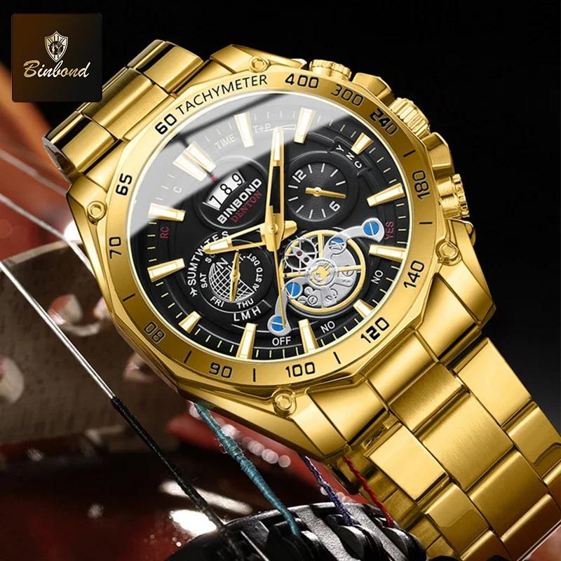 BINBOND Top Brand Business Luxury Quartz Mans Watches Fashion Creative New Stainless Steel Waterproof Casual Men Wristwatch.