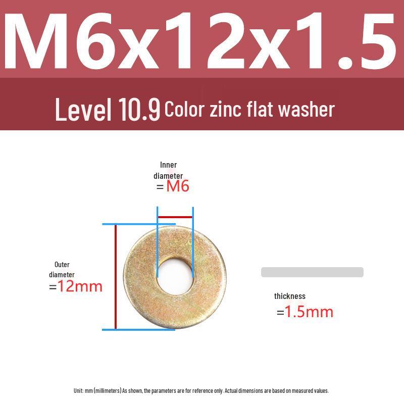 Yigu High-Strength Color Zinc Flat Washer: Enlarged & Thickened M6-M24 Screw Washer
