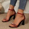 Women Light Luxury High Heels Sandals Summer Fashionable Casual Shoes Shiny Square Head Hollow Strap Outdoor Walking Sandals