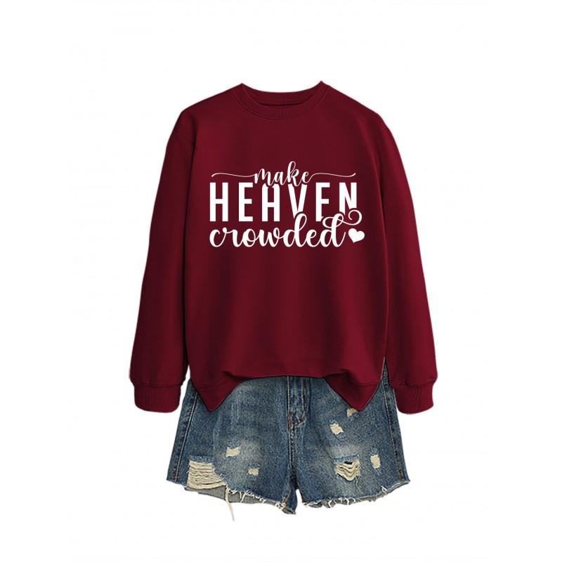 MAKE HEART Graphic Print Loose Fit Crewneck Long Sleeve Sweatshirt Women