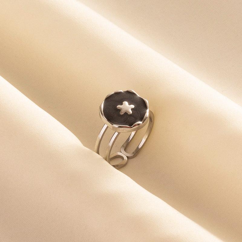 Punk Vintage Black Enamel Ring Stainless Steel Open Rings For Women Men Jewelry Fire Evil Eye Bague Acier Inoxydables Femme Gift