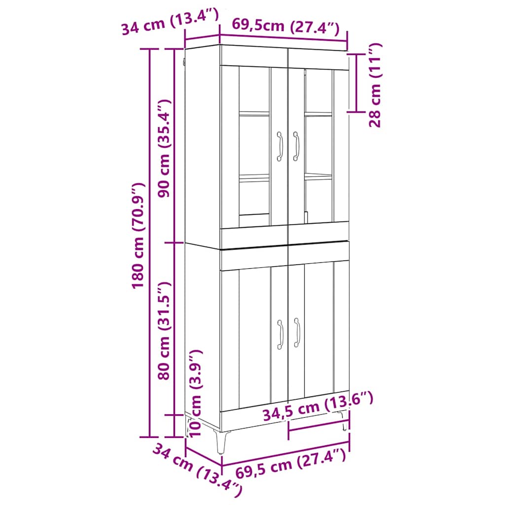 Highboard Black Oak Effect 69.5 x 34 x 180 cm Particleboard