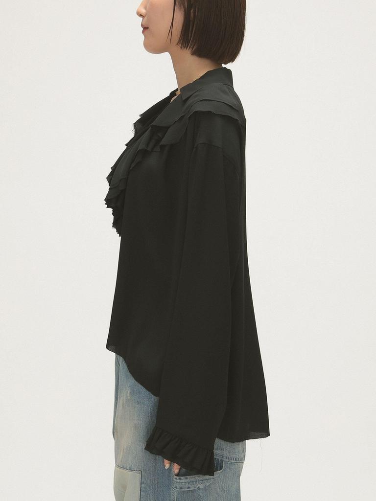 Beams Boy Women's Large/Small Shirt, M.Amnz_RuflBlous, Black, Free Size, 13110450452