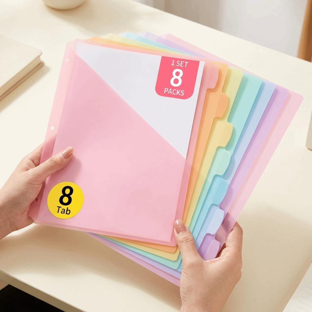 Pastel Colors Loose Leaf File Organizers Durable Tab Dividers Clear Binder Dividers for Office