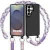 Case for Samsung Galaxy S25 Ultra, Black Liquid Silicone Protection with White Purple Cord