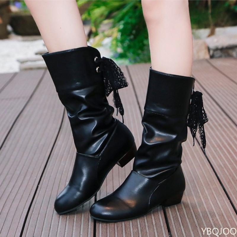 Autumn Winter Low Heel Round Toe Back Lace Up Warm Boots for Women Simple Comfortable Non Slip Wear-resistant Women's Shoes