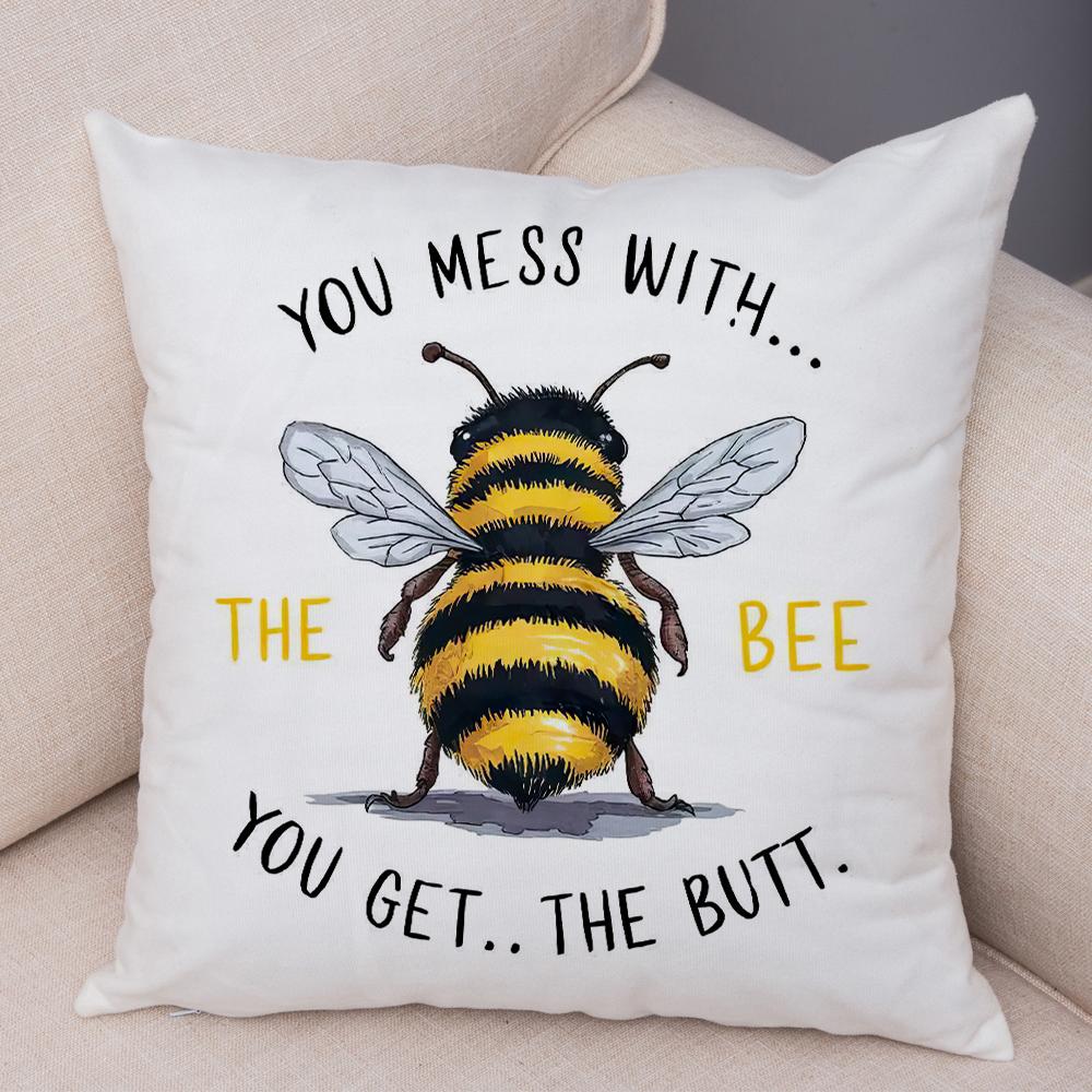 Sweet Bee Pillowcase Double Print Bee Yourself Cushion Cover Soft Plush USBee Pillowe Case for Sofa Home Car
