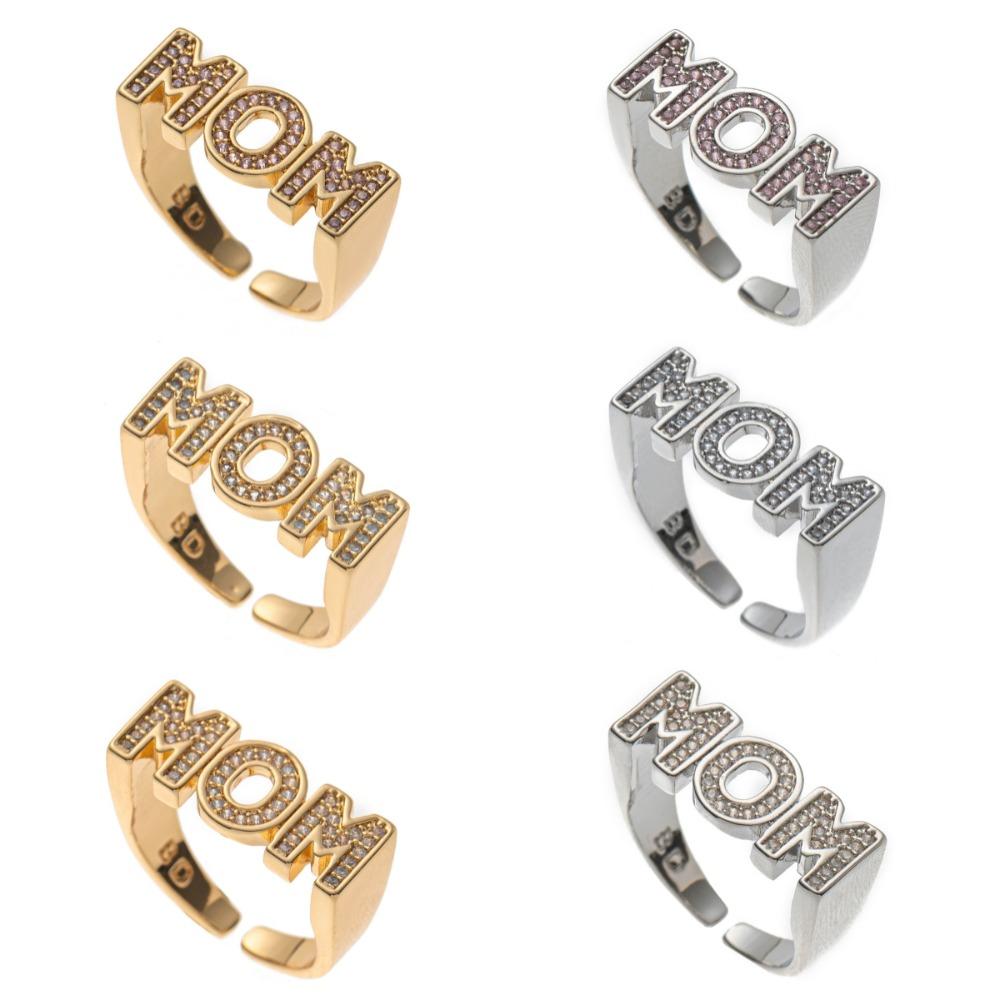 Aesthetic Zircon Letter Ring Jewelry Gift for Mother's Day Creative MOM Ring  Mom Gift