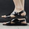 Sommer Herren Echtleder Sandalen modische hochwertige flache Schuhe Outdoor atmungsaktive Freizeitschuhe schwarz Badeschlappen