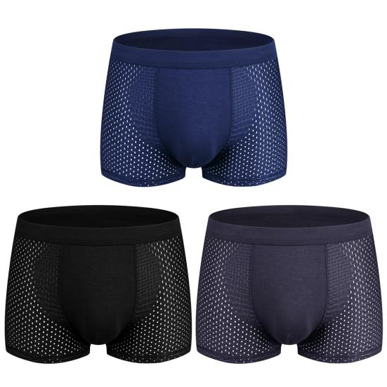 Men Summer Thin Ice Silk Shorts Panties Breathable Hollow Mesh U-convex Mid-rise Solid