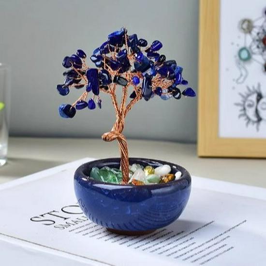 Citrine Money Tree with Agate Base - Fortune-Attracting Ornament for Home or Office