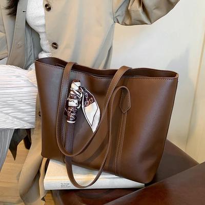 Solid Color PU Women's Handbag Retro Casual Texture Shoulder Bag Multi-functional Class Commuter Bag