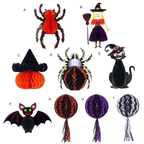 Honeycomb Halloween Hanging Decorations Ghost Spider Pumpkin Witch Bat Paper Honeycomb Centerpieces for Indoor Window Haunted House Decor