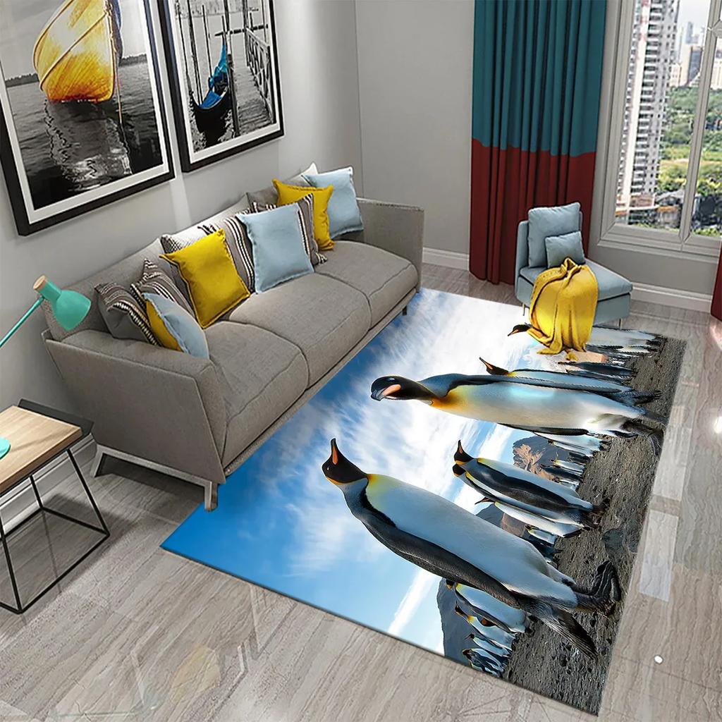 Antarctica Penguin Pattern Carpet Cute Animal Large Carpet for Living Room Bedroom Decor Area Mats Bathroom Non-slip Mat Carpet