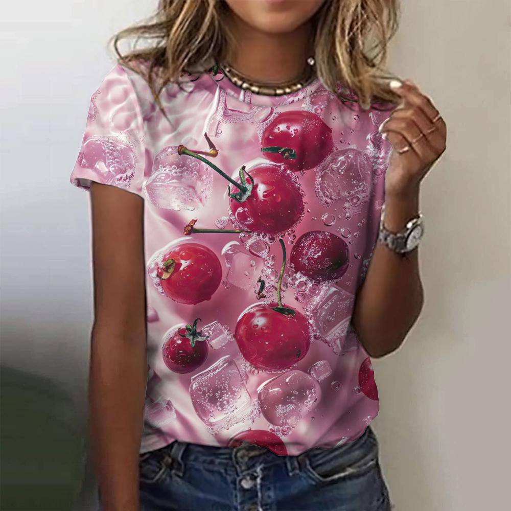 Women's Fruit T-Shirts Summer Strawberry 3D Printed O-Neck Short Sleeve T Shirt Y2k Harajuku Tees Tops Female Pullovers Clothing
